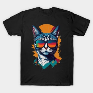Vintage Vibes and Feline Flair Retro Cool Cat T-Shirt